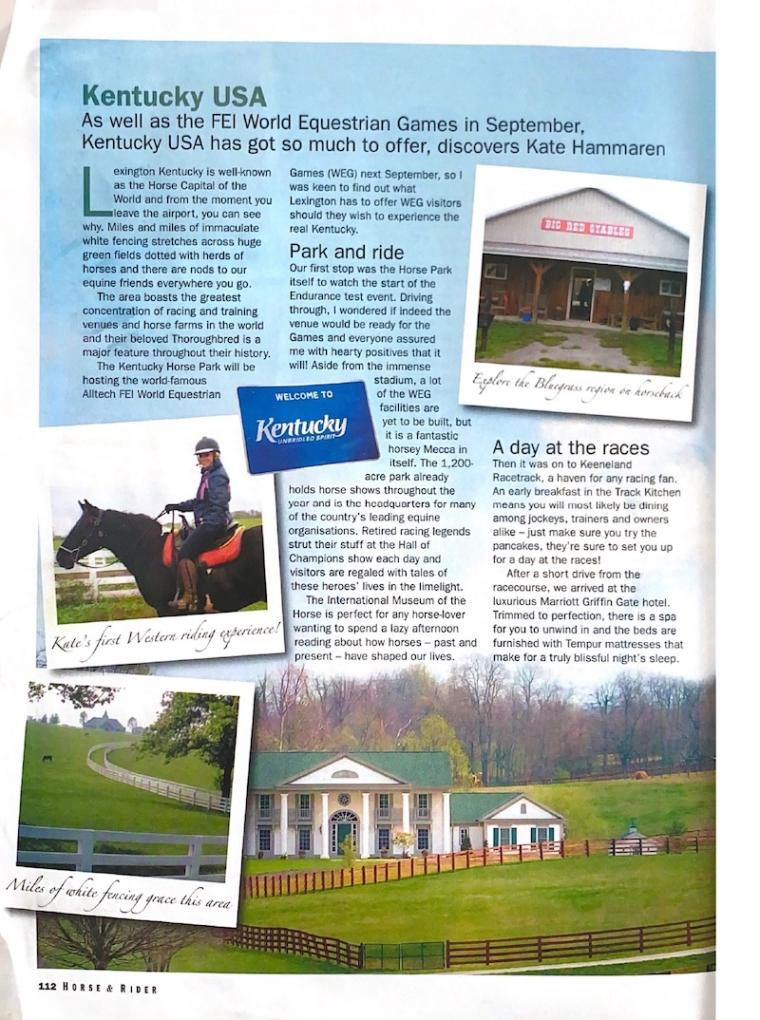 Journalist Kate Hammaren explores Kentucky for Horse&Rider magazine