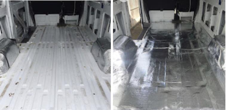Before and after of campervan insulation